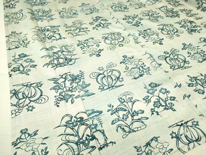 平和屋着物▽上質な小紋 単衣 紬地 型染め 草花文 正絹 逸品 DAAV5577az