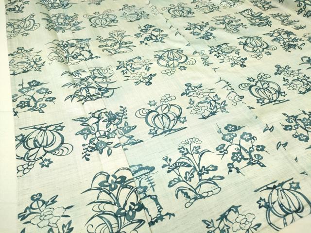 平和屋着物▽上質な小紋 単衣 紬地 型染め 草花文 正絹 逸品 DAAV5577az