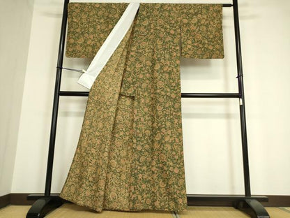 平和屋着物▽小紋 単衣 更紗花文 洗える着物 DAAV5582az