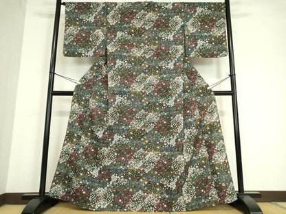 平和屋着物▽小紋　単衣　小花文　洗える着物　DAAV5594az
