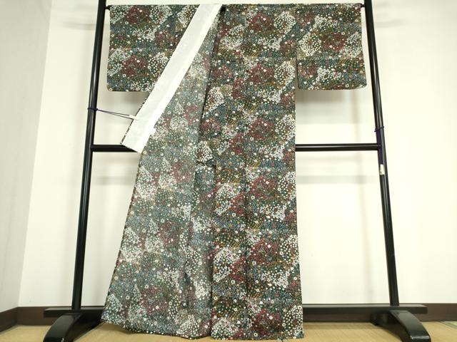 平和屋着物▽小紋　単衣　小花文　洗える着物　DAAV5594az