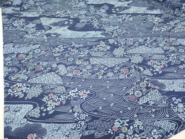 平和屋着物▽小紋 単衣 流水花文 洗える着物 DAAV5598az