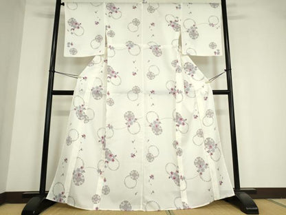 平和屋着物▽小紋 単衣 花丸文 洗える着物 DAAV5599az