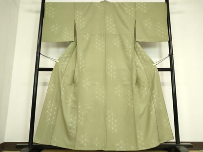 平和屋着物▽小紋 単衣 麻の葉文 洗える着物 DAAV5600az