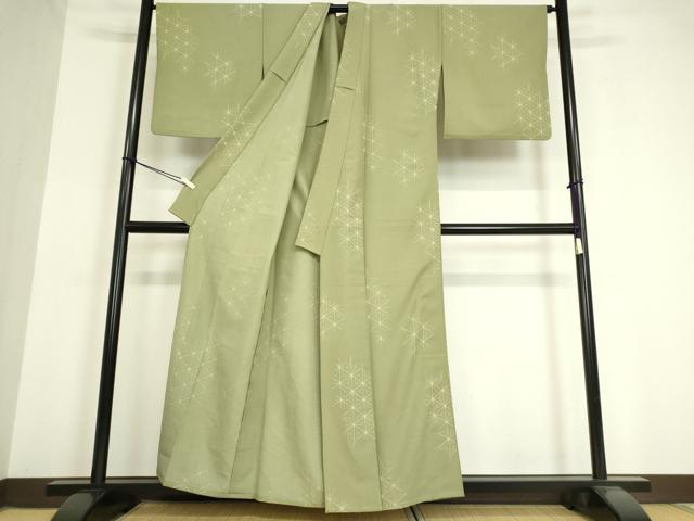 平和屋着物▽小紋 単衣 麻の葉文 洗える着物 DAAV5600az