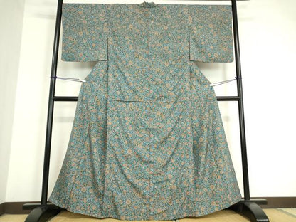 平和屋着物▽小紋 単衣 更紗花文 洗える着物 DAAV5608az