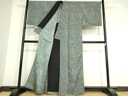 平和屋着物▽小紋 単衣 更紗花文 洗える着物 DAAV5608az
