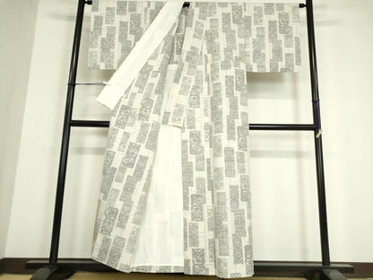 平和屋着物▽小千谷紬 単衣 七宝短冊花文 正絹 逸品 DAAV5609az