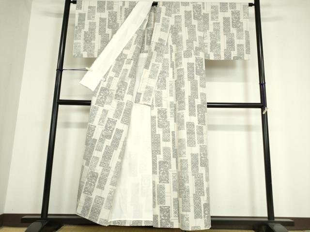 平和屋着物▽小千谷紬 単衣 七宝短冊花文 正絹 逸品 DAAV5609az