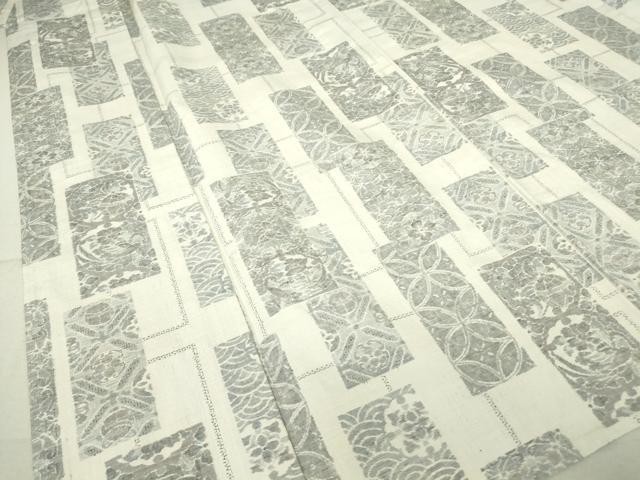 平和屋着物▽小千谷紬 単衣 七宝短冊花文 正絹 逸品 DAAV5609az