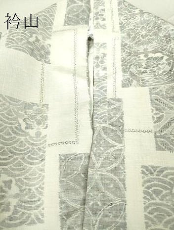 平和屋着物▽小千谷紬 単衣 七宝短冊花文 正絹 逸品 DAAV5609az