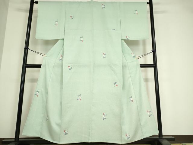 平和屋着物▽小紋 単衣 草花文 洗える着物 DAAV5610az