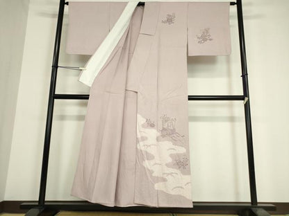 平和屋着物▽訪問着 単衣 刺繍 絞り 御所車花文 金彩 正絹 逸品 DAAV5613az
