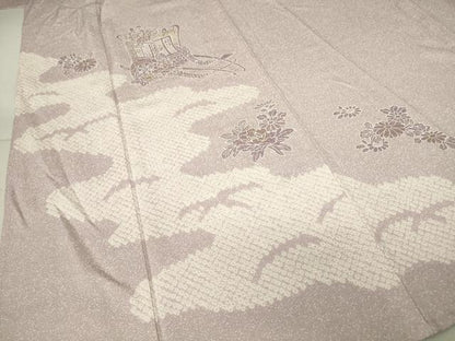 平和屋着物▽訪問着 単衣 刺繍 絞り 御所車花文 金彩 正絹 逸品 DAAV5613az