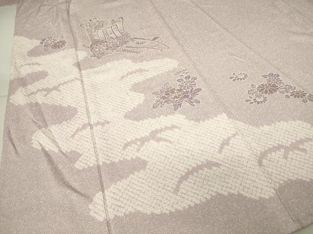 平和屋着物▽訪問着 単衣 刺繍 絞り 御所車花文 金彩 正絹 逸品 DAAV5613az