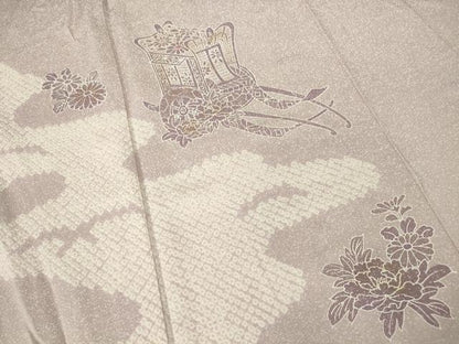 平和屋着物▽訪問着 単衣 刺繍 絞り 御所車花文 金彩 正絹 逸品 DAAV5613az