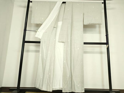 平和屋着物▽上質な小紋 単衣 小花地紋 蛍暈し 灰黄緑色 正絹 逸品 DAAV5616az