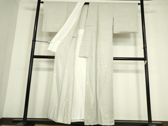 平和屋着物▽上質な小紋 単衣 小花地紋 蛍暈し 灰黄緑色 正絹 逸品 DAAV5616az