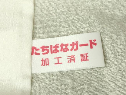 平和屋着物▽上質な小紋 単衣 小花地紋 蛍暈し 灰黄緑色 正絹 逸品 DAAV5616az