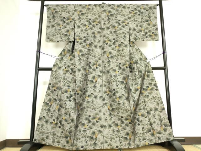 平和屋着物▽上質な紬 単衣 葉尽くし 正絹 逸品 DAAV5619az