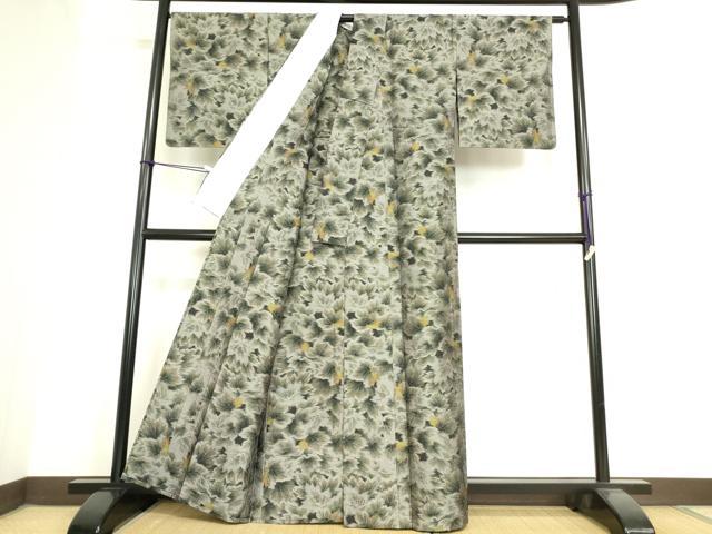 平和屋着物▽上質な紬 単衣 葉尽くし 正絹 逸品 DAAV5619az