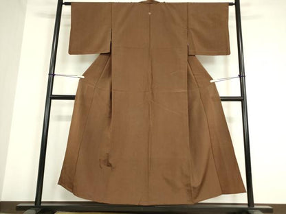 平和屋着物▽上質なお召 単衣 憲法茶色 正絹 逸品 DAAV5620az
