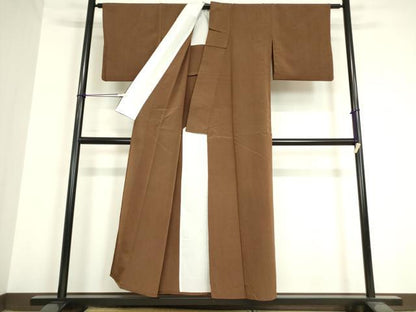 平和屋着物▽上質なお召 単衣 憲法茶色 正絹 逸品 DAAV5620az