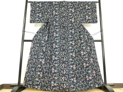平和屋着物▽上質な小紋 単衣 草花文 綿 逸品 DAAV5621az