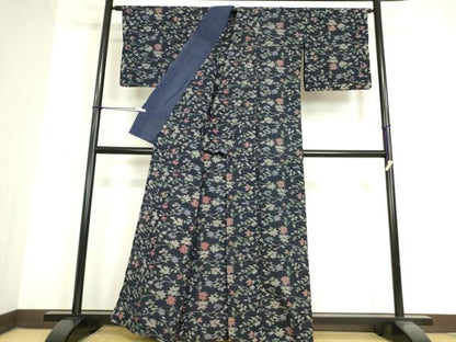 平和屋着物▽上質な小紋 単衣 草花文 綿 逸品 DAAV5621az