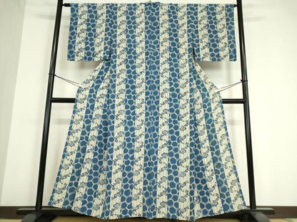 平和屋着物▽上質な小紋 単衣 藍 型絵染 亀甲松文 正絹 逸品 DAAV5622az