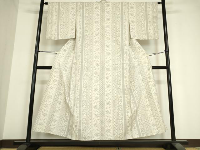 平和屋着物▽結城紬　単衣　花唐草間道　100亀甲　正絹　逸品　DAAV5624az