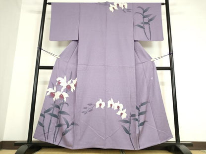 平和屋着物▽訪問着　単衣　作家物　蘭　手描き　正絹　逸品　DAAV5629az