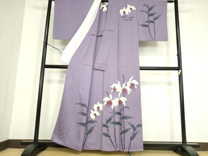 平和屋着物▽訪問着　単衣　作家物　蘭　手描き　正絹　逸品　DAAV5629az