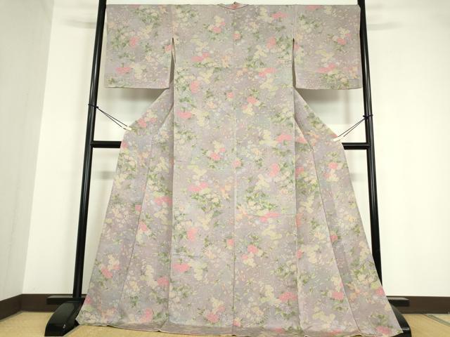 平和屋着物▽上質な小紋 単衣 草花文 鬼しぼ縮緬 正絹 逸品 DAAV5639az
