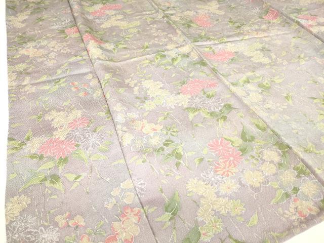 平和屋着物▽上質な小紋 単衣 草花文 鬼しぼ縮緬 正絹 逸品 DAAV5639az