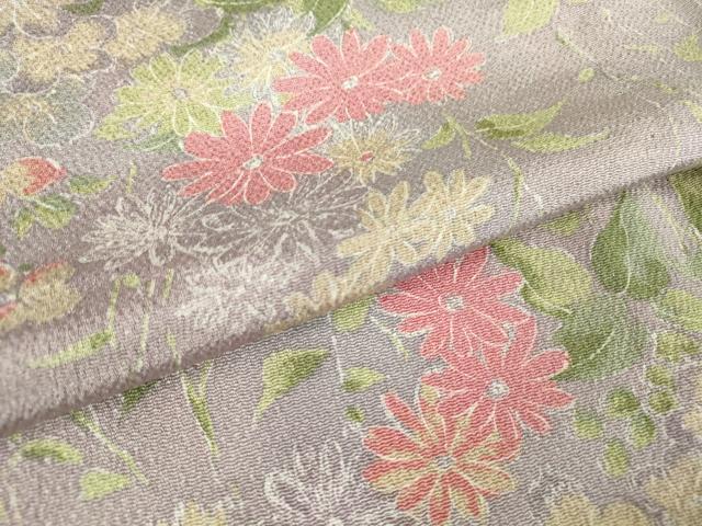 平和屋着物▽上質な小紋 単衣 草花文 鬼しぼ縮緬 正絹 逸品 DAAV5639az