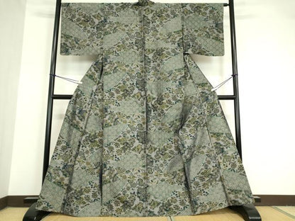 平和屋着物▽上質な紬 単衣 花切嵌め文様 正絹 逸品 DAAV5640az