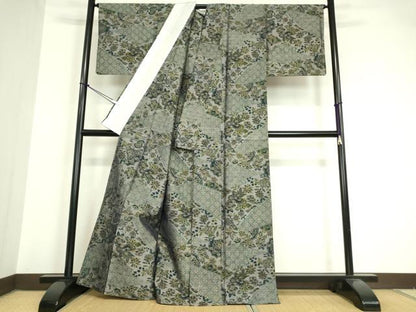 平和屋着物▽上質な紬 単衣 花切嵌め文様 正絹 逸品 DAAV5640az
