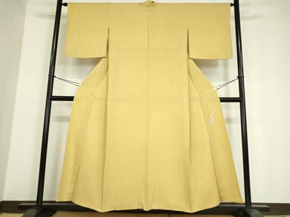 平和屋着物▽上質な色無地 単衣 蜂蜜色 ワンポイント 正絹 逸品 DAAV5641az