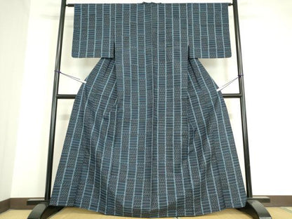 平和屋着物▽上質な紬 単衣 亀甲格子文 正絹 逸品 DAAV5642az