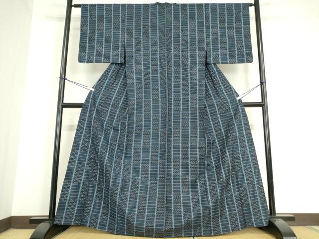 平和屋着物▽上質な紬 単衣 亀甲格子文 正絹 逸品 DAAV5642az