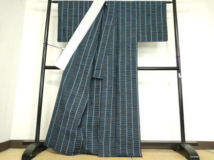 平和屋着物▽上質な紬 単衣 亀甲格子文 正絹 逸品 DAAV5642az