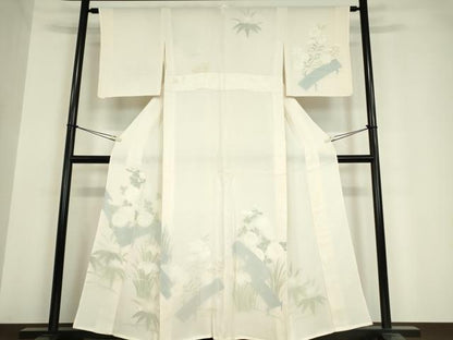 平和屋着物▽訪問着 無双 紗袷 紗×絽 水辺風景花文 銀彩 正絹 逸品 DAAV5644az