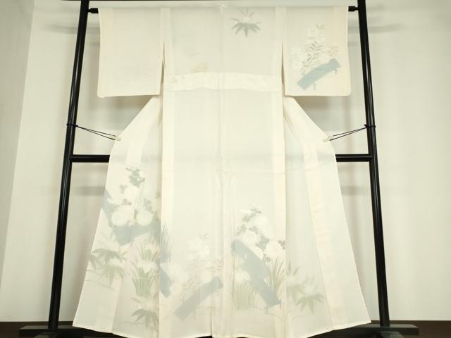 平和屋着物▽訪問着 無双 紗袷 紗×絽 水辺風景花文 銀彩 正絹 逸品 DAAV5644az