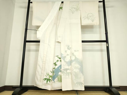 平和屋着物▽訪問着 無双 紗袷 紗×絽 水辺風景花文 銀彩 正絹 逸品 DAAV5644az