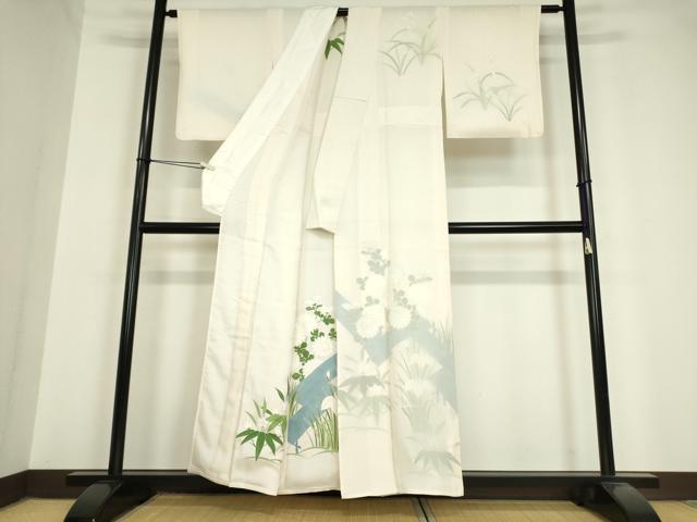 平和屋着物▽訪問着 無双 紗袷 紗×絽 水辺風景花文 銀彩 正絹 逸品 DAAV5644az