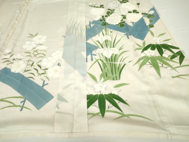 平和屋着物▽訪問着 無双 紗袷 紗×絽 水辺風景花文 銀彩 正絹 逸品 DAAV5644az