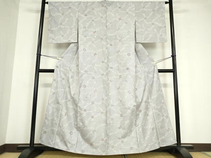 平和屋着物▽白山紬 単衣 型染め 草花文 正絹 逸品 未使用 DAAV5646az