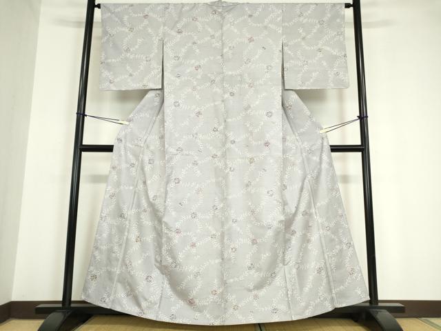 平和屋着物▽白山紬 単衣 型染め 草花文 正絹 逸品 未使用 DAAV5646az