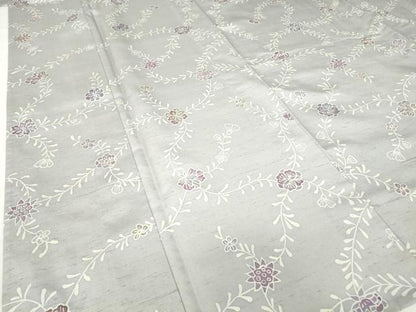 平和屋着物▽白山紬 単衣 型染め 草花文 正絹 逸品 未使用 DAAV5646az